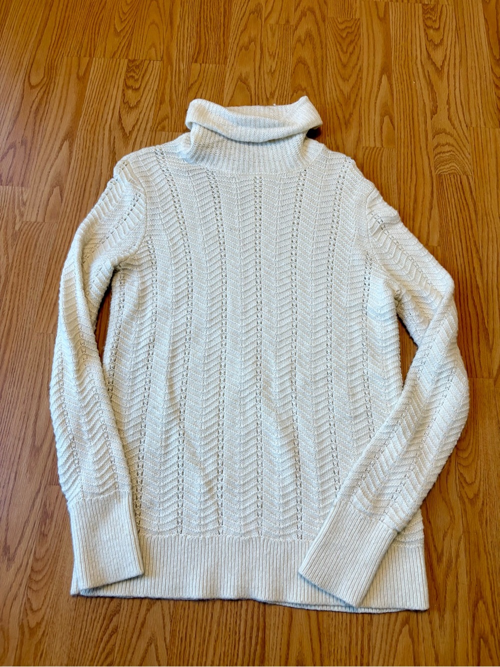 LOFT Cream Open-Stitch Turtleneck Sweater